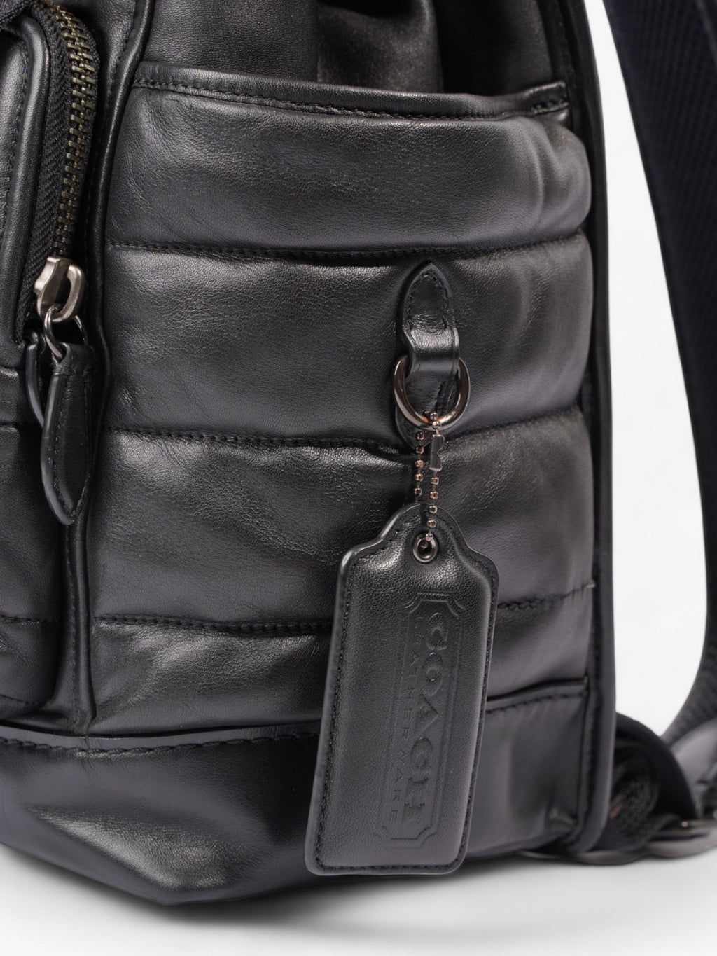 Coach League Flap Quilted Backpack Black Calfskin Leather