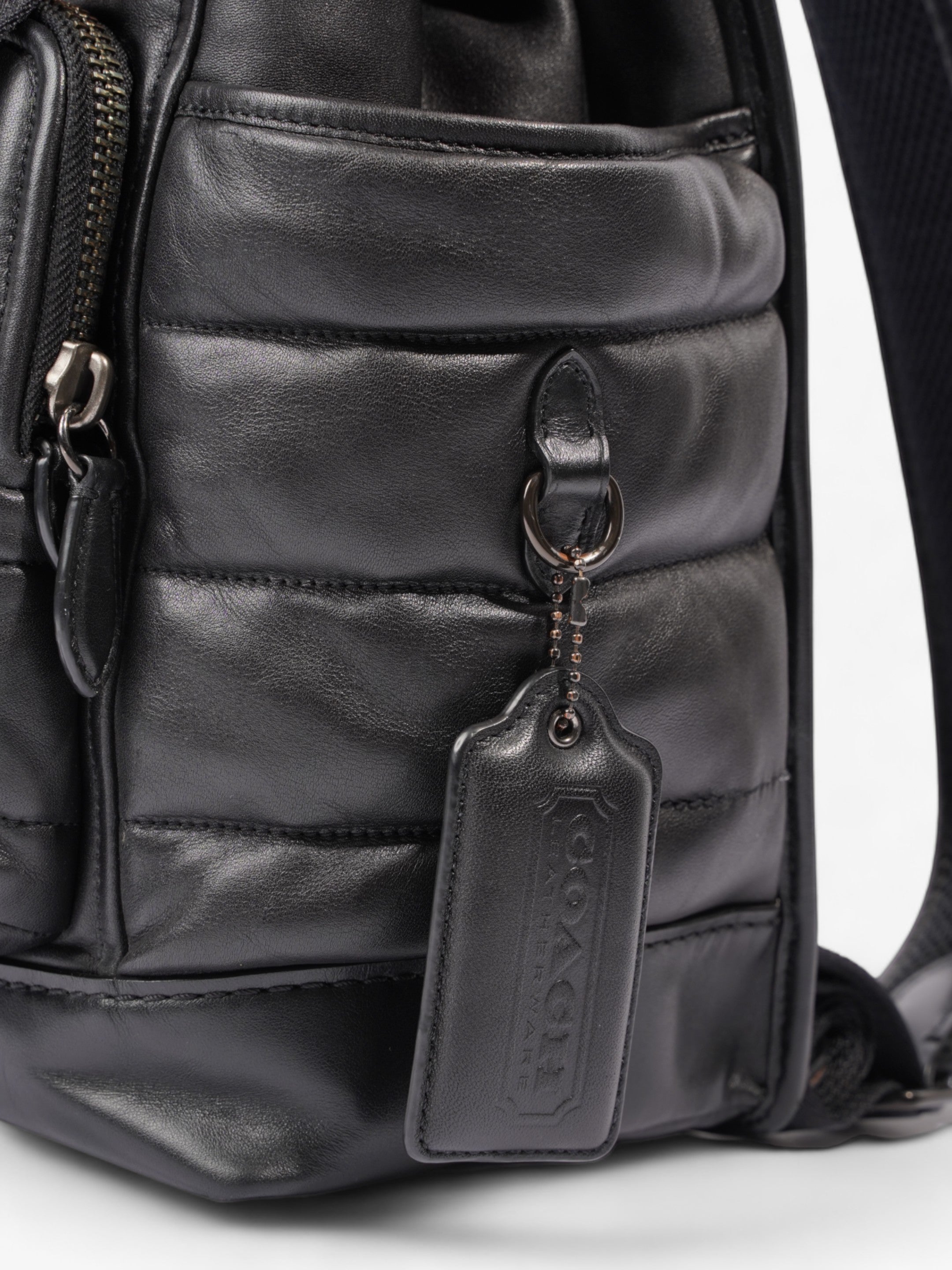 Coach League Flap Quilted Backpack Black Calfskin Leather