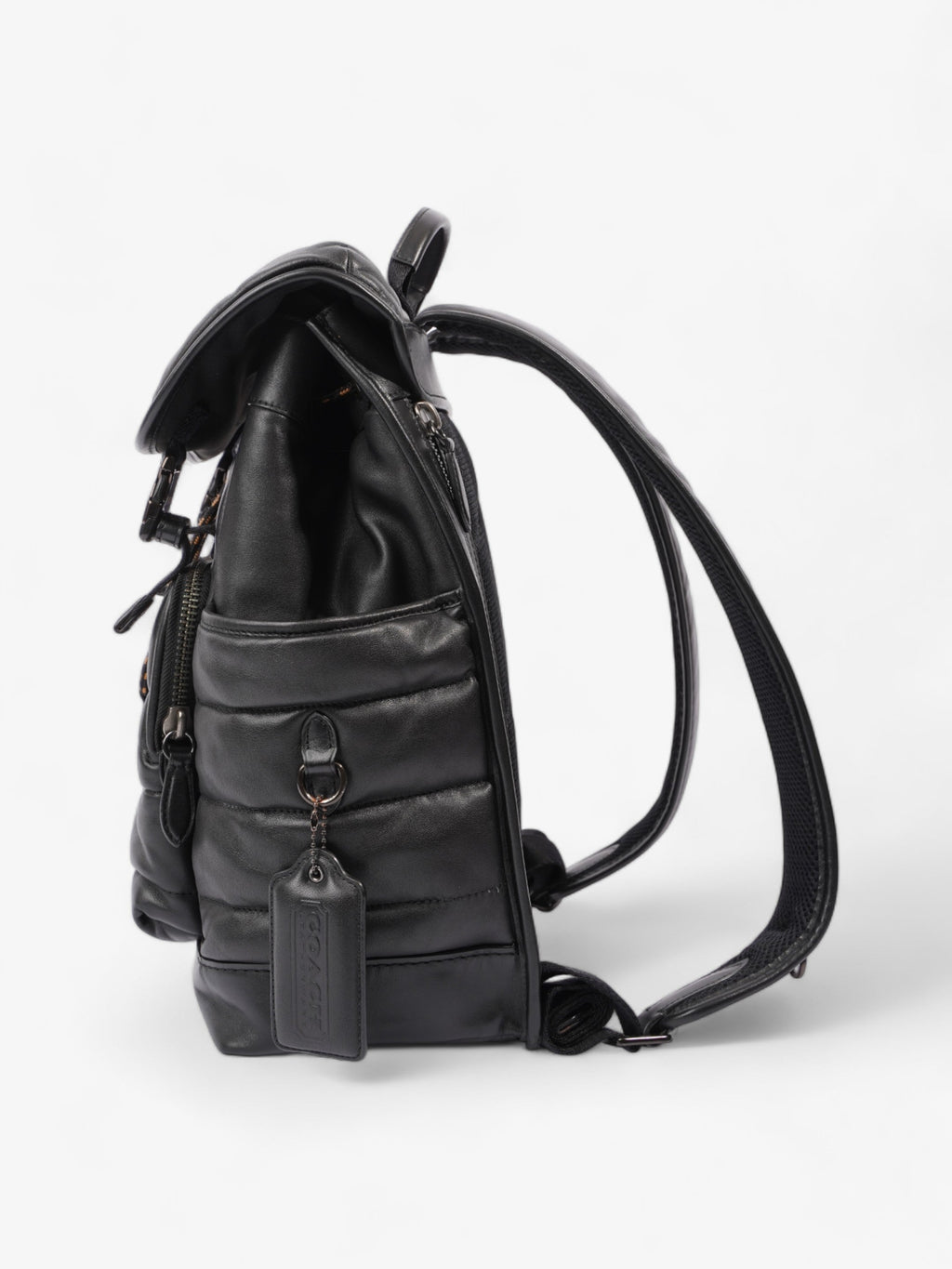 Coach League Flap Quilted Backpack Black Calfskin Leather