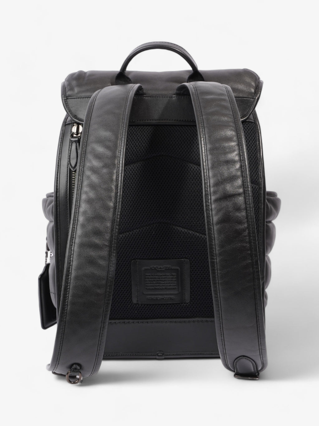 Coach League Flap Quilted Backpack Black Calfskin Leather