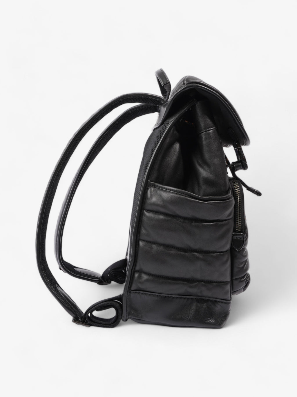 Coach League Flap Quilted Backpack Black Calfskin Leather