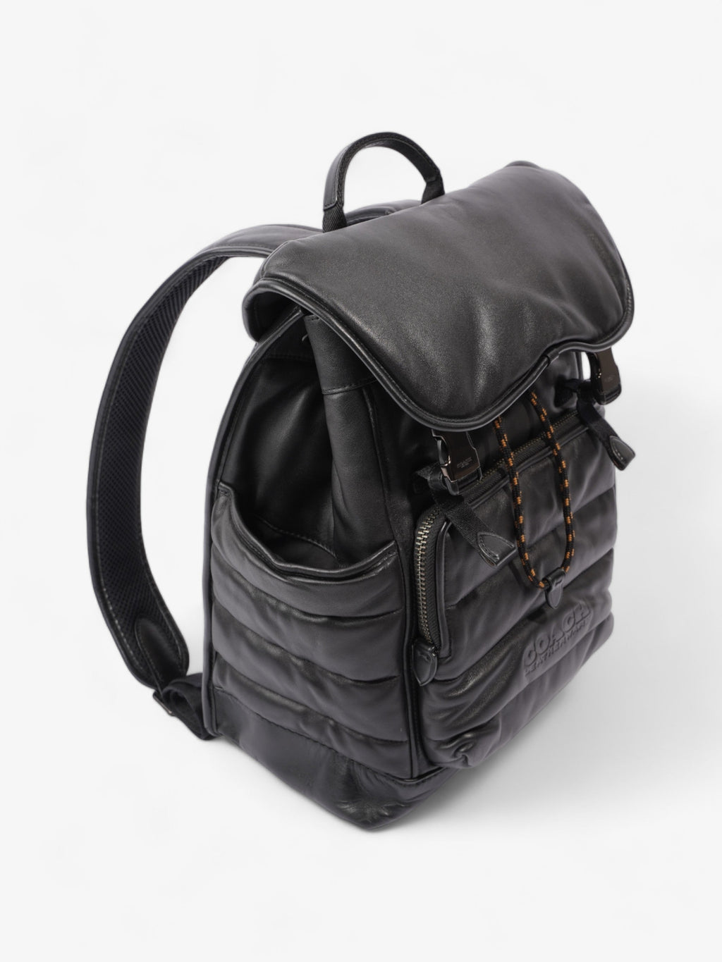 Coach League Flap Quilted Backpack Black Calfskin Leather