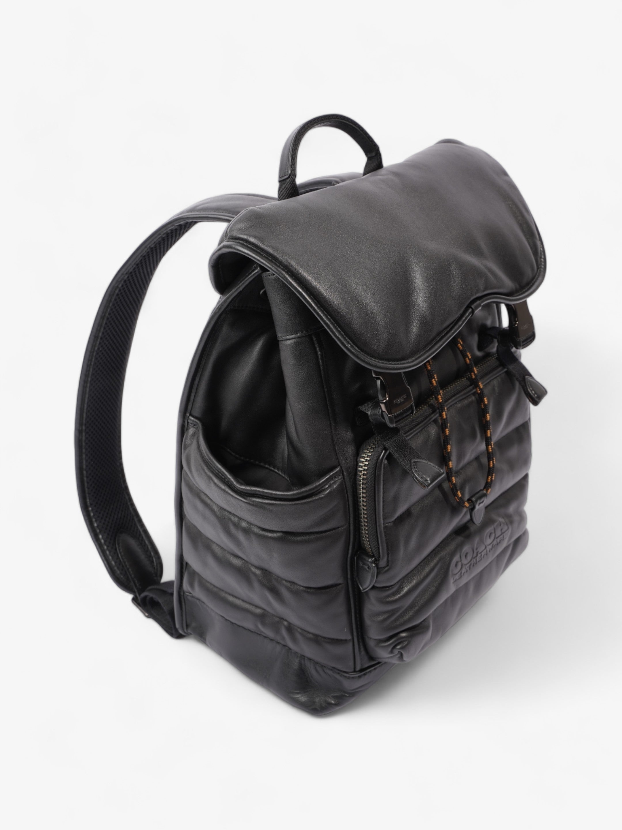 Coach League Flap Quilted Backpack Black Calfskin Leather