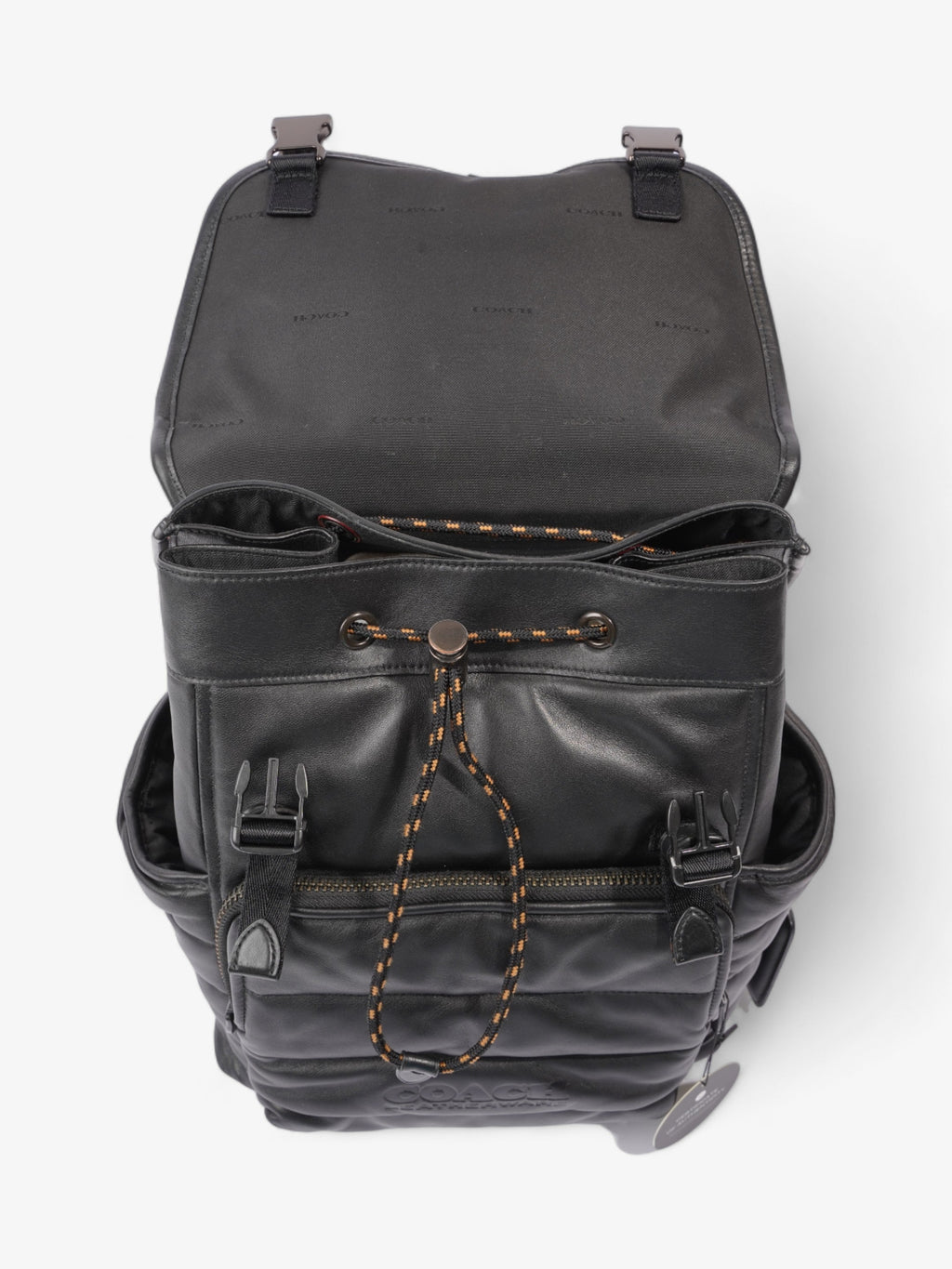 Coach League Flap Quilted Backpack Black Calfskin Leather