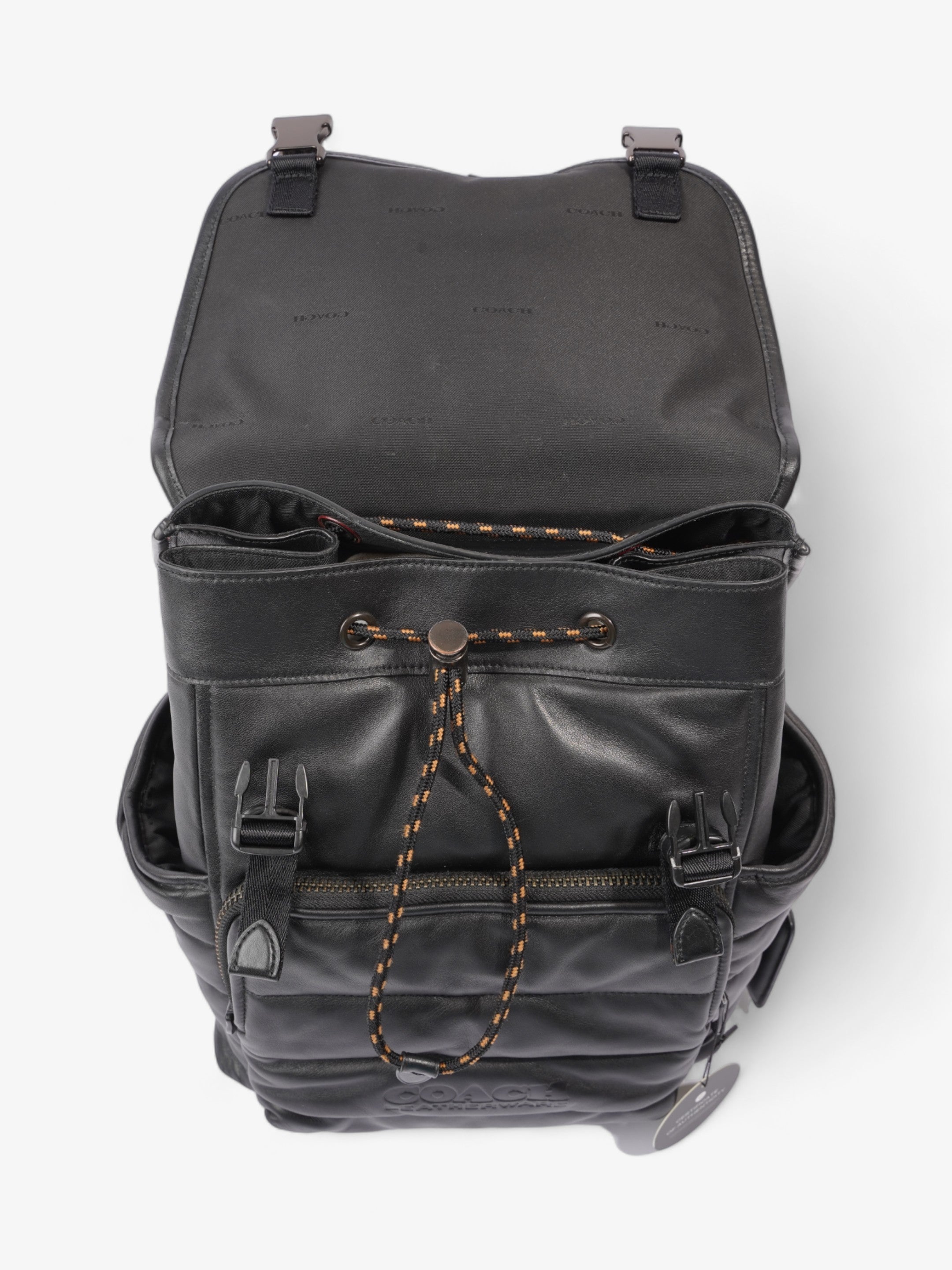 Coach League Flap Quilted Backpack Black Calfskin Leather