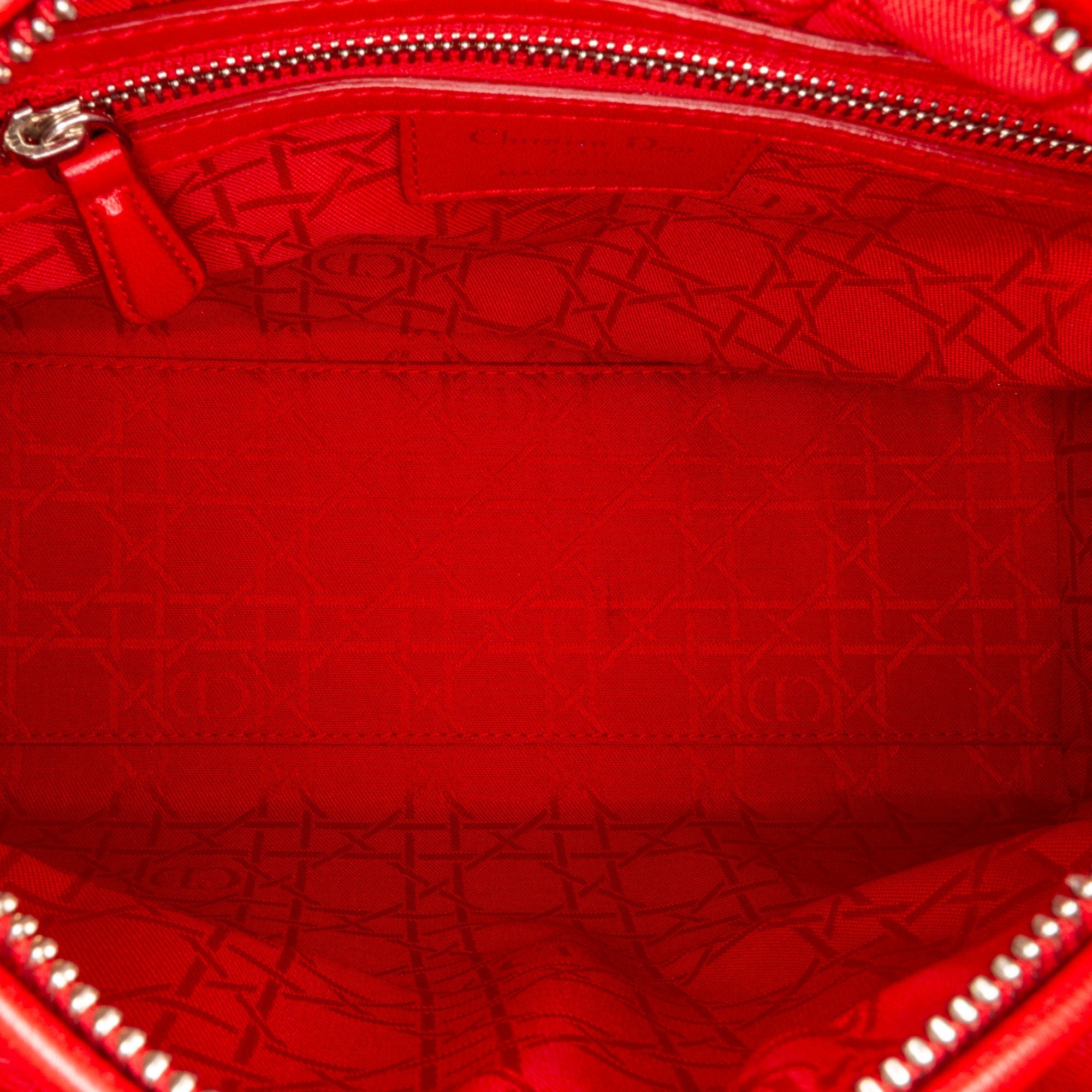 Dior Lady Dior Medium Red Cannage Quilted Leather Silver