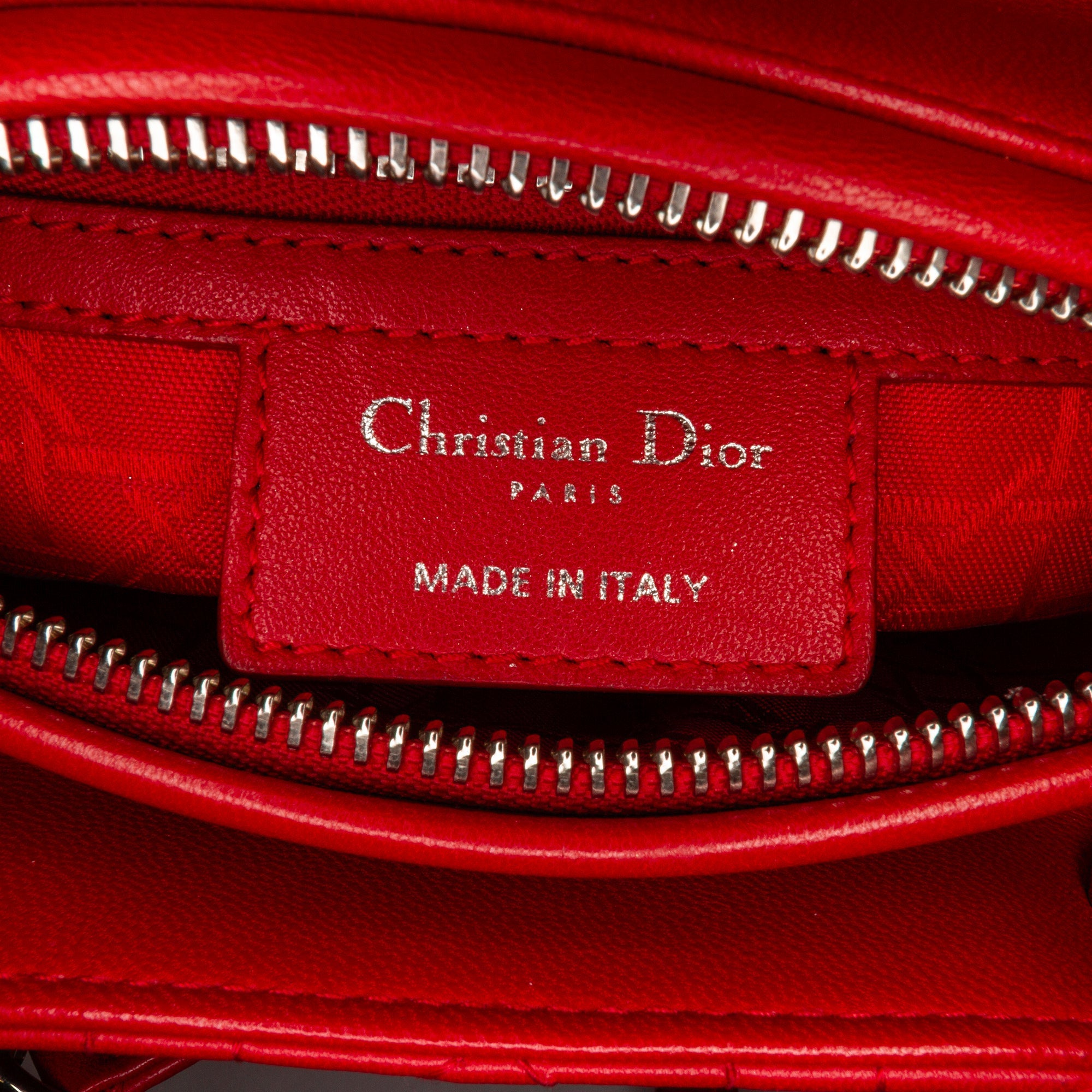 Dior Lady Dior Medium Red Cannage Quilted Leather Silver