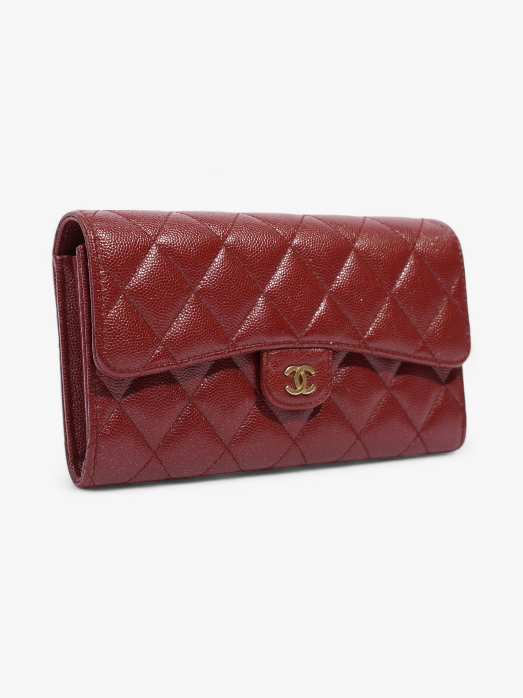 Chanel Trifold Wallet Dark Red / Gold Caviar Leather