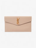 Saint Laurent Uptown Clutch Dark Beige Grained Leather