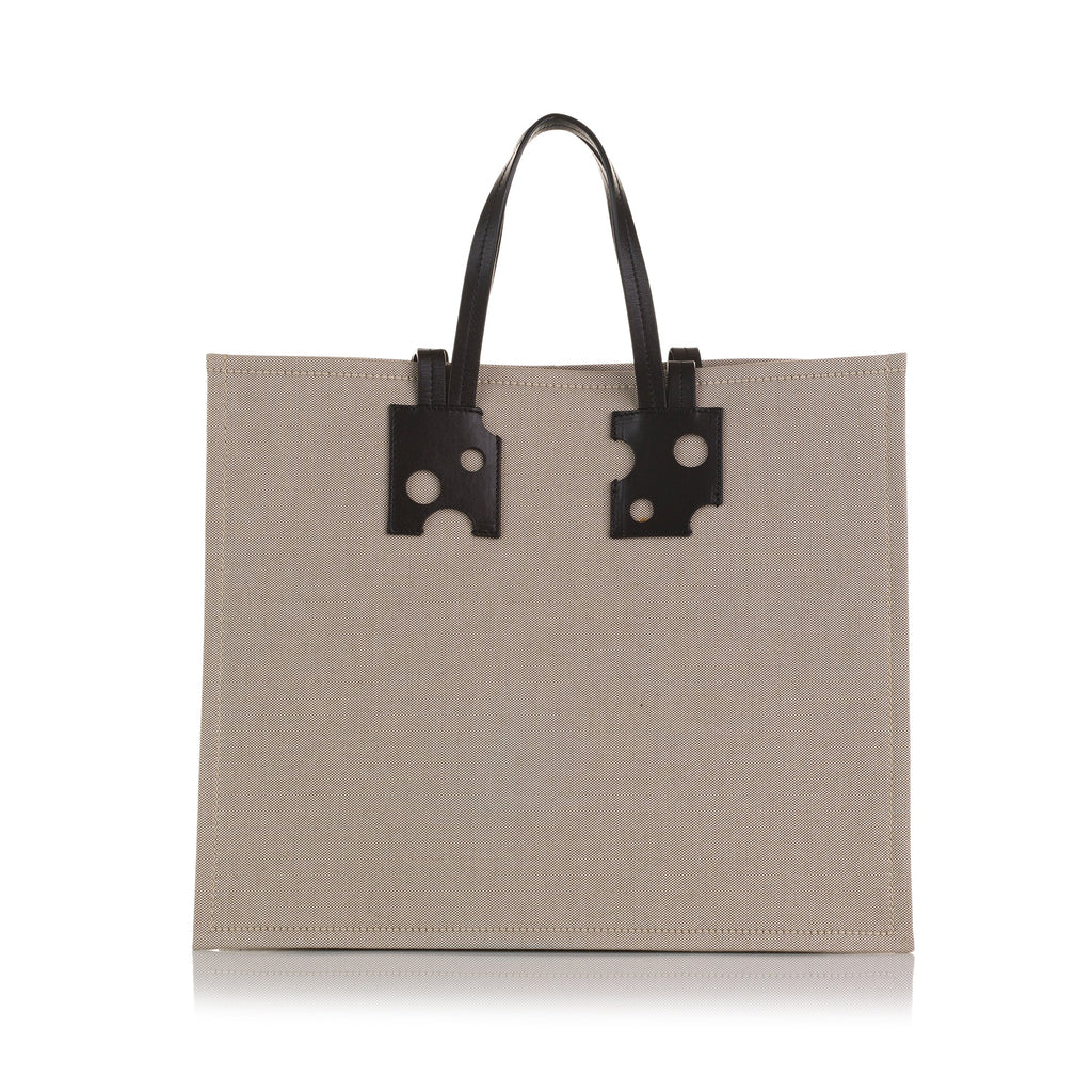Brown Off White Repeat 38 Canvas Tote Bag