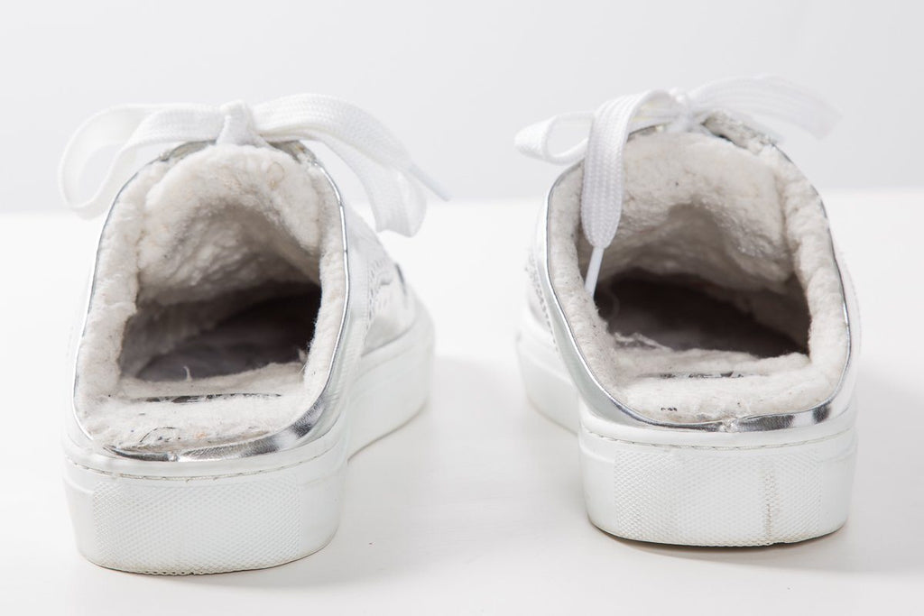 SWEAR Silver Metallic Leather Round-Toe Sneakers SZ 37