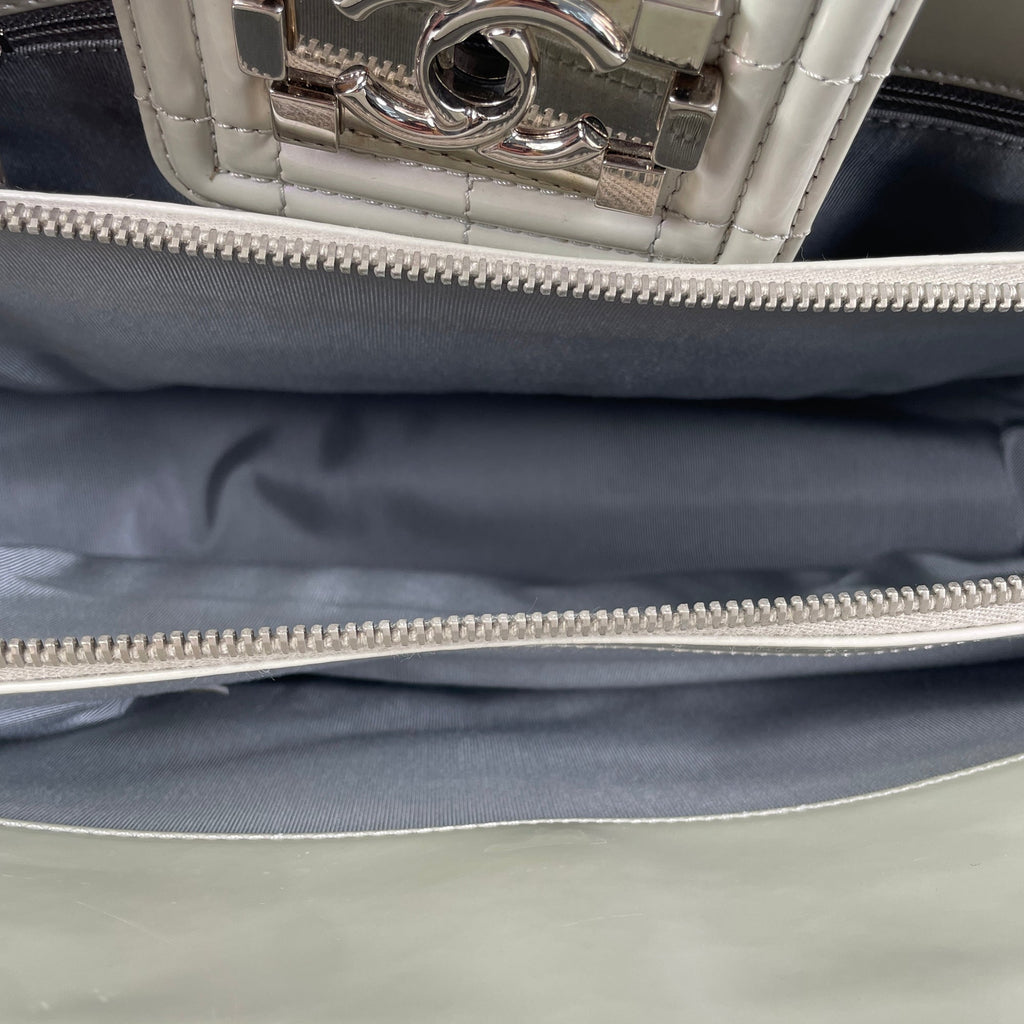 Gray Chanel Iridescent Patent Boy Reverso Shopping Tote