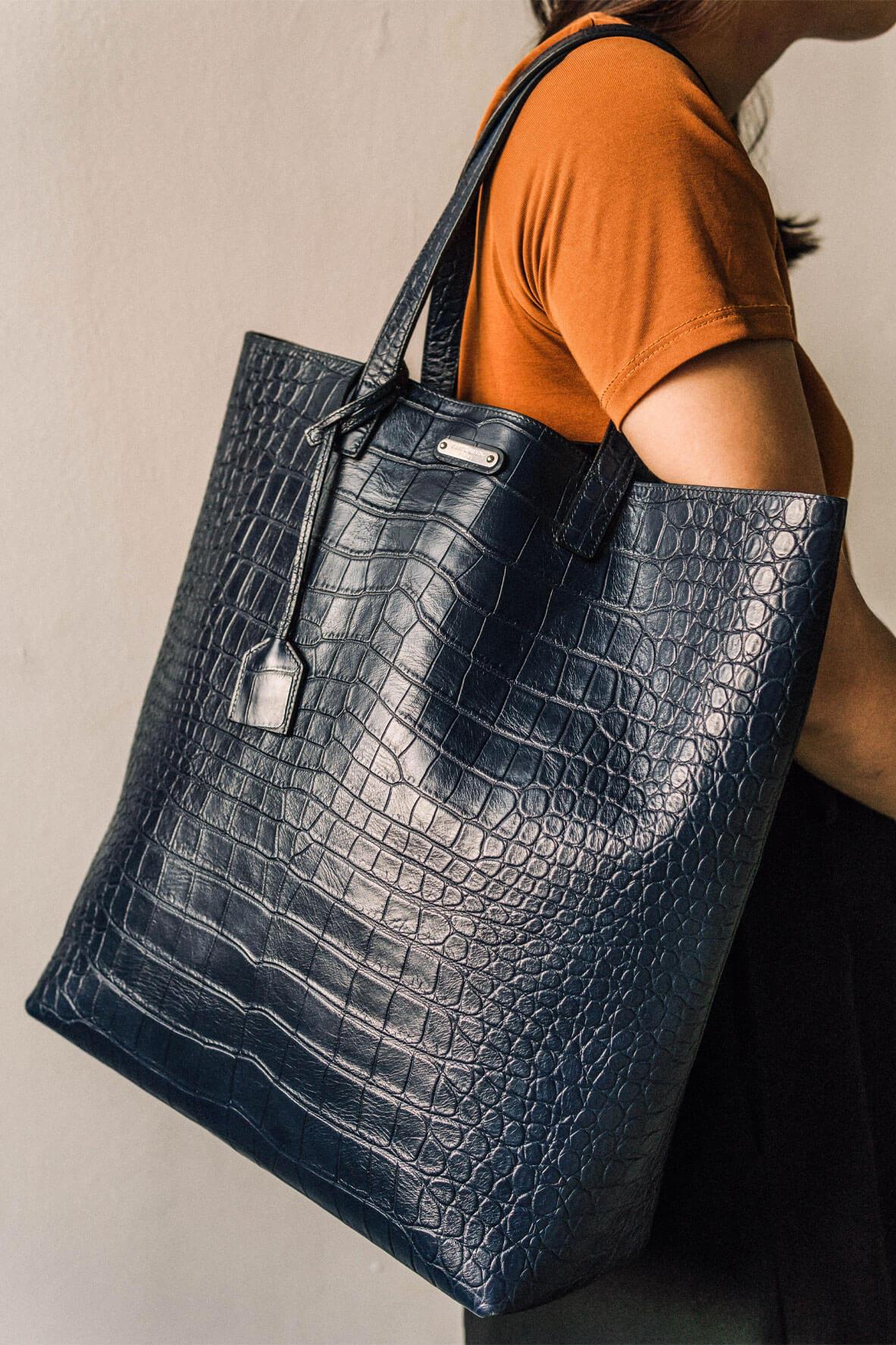 Crocodile Embossed Tote Navy