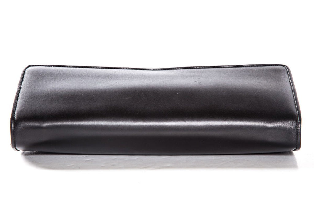 Salvatore Ferragamo Black Leather Magnetic Closure Clutch
