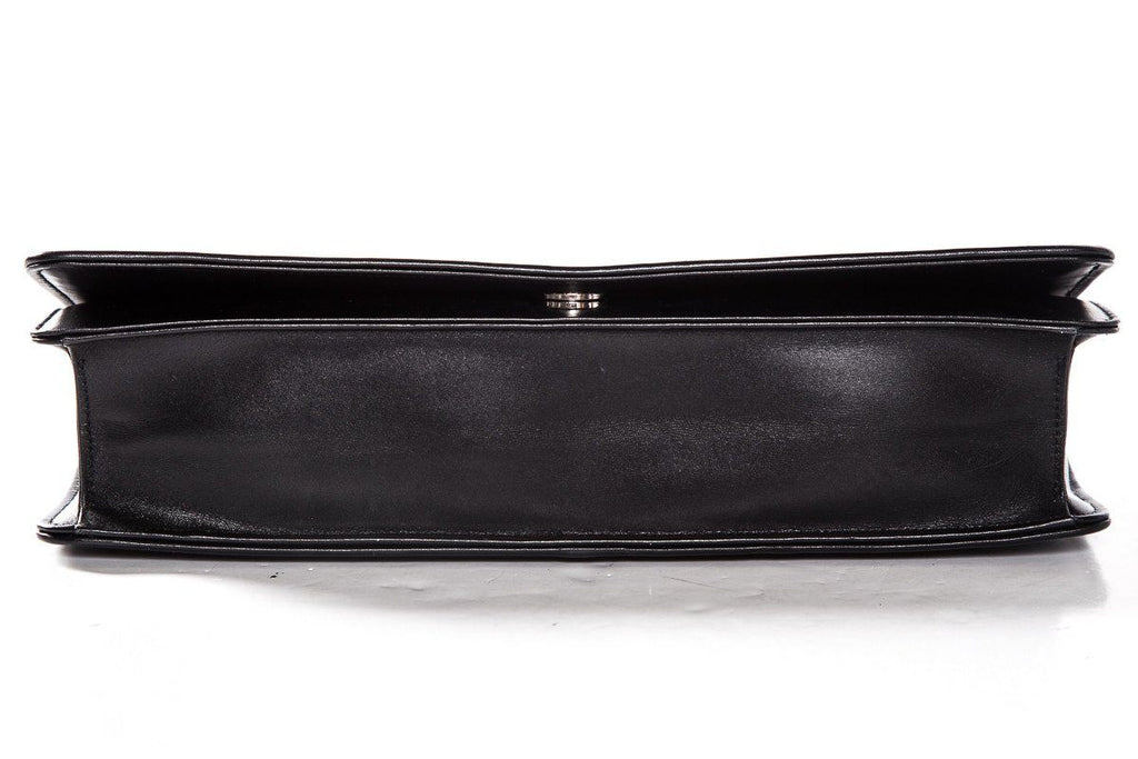 Salvatore Ferragamo Black Leather Magnetic Closure Clutch