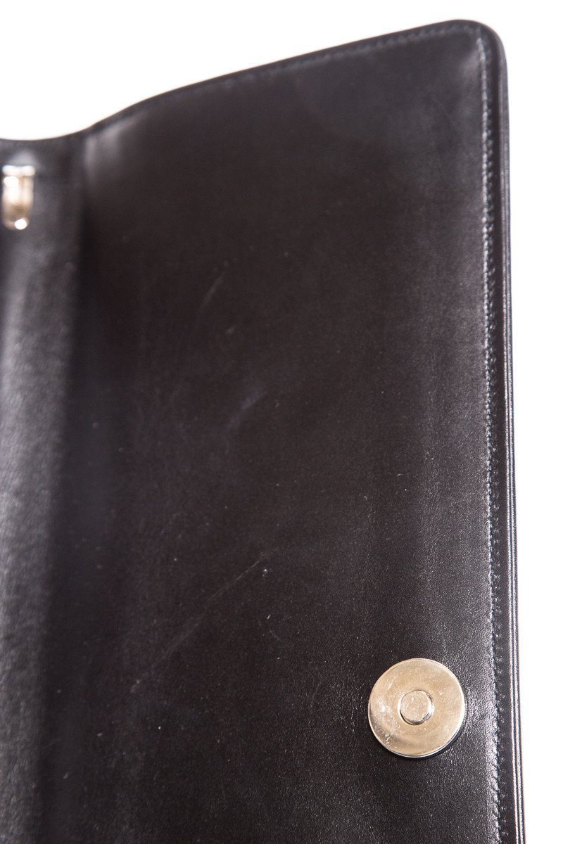 Salvatore Ferragamo Black Leather Magnetic Closure Clutch