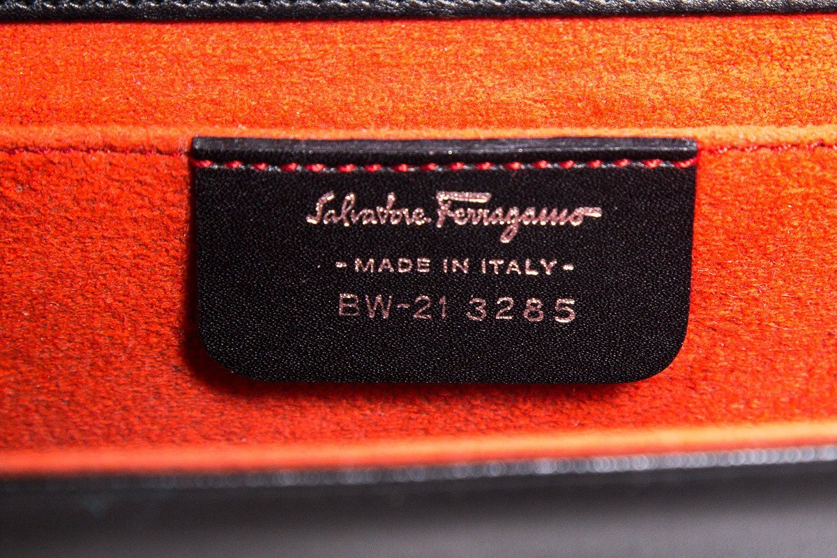 Salvatore Ferragamo Black Leather Magnetic Closure Clutch