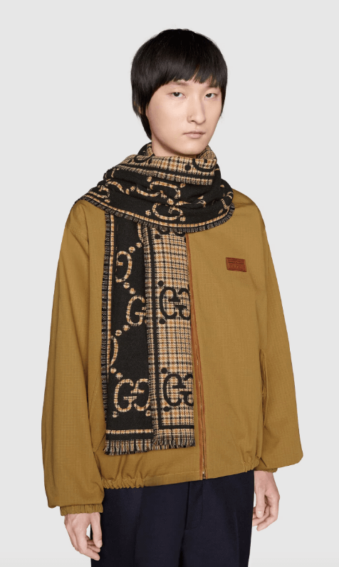 GG wool scarf for men Black and beige