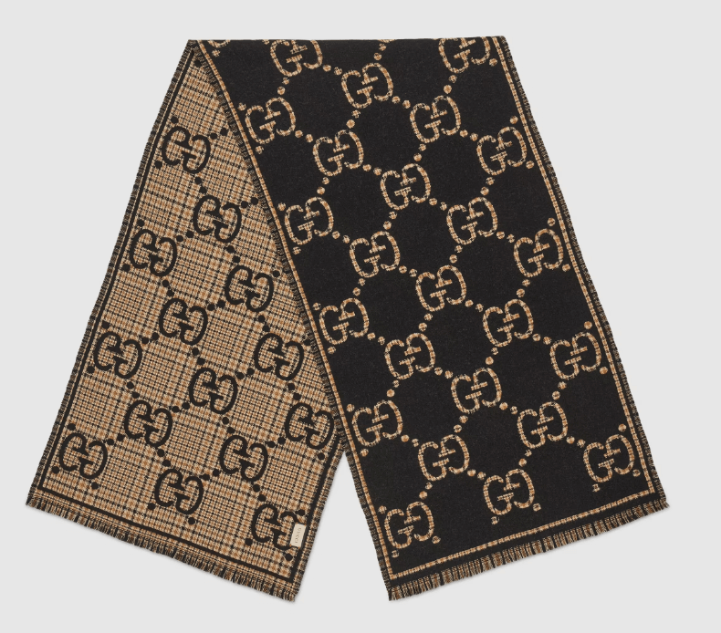 GG wool scarf for men Black and beige