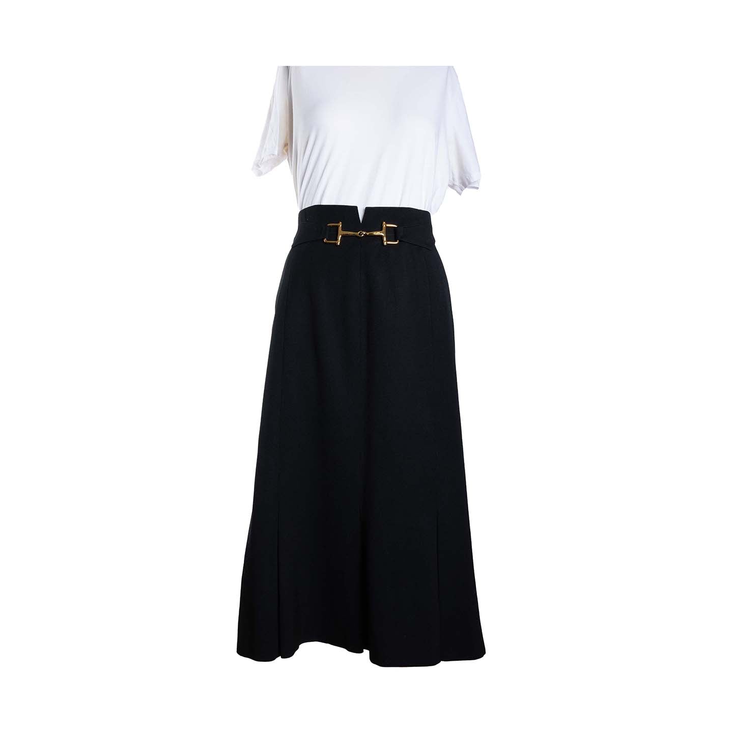 Celine black wool skirt with chain - L/XL - 1970s