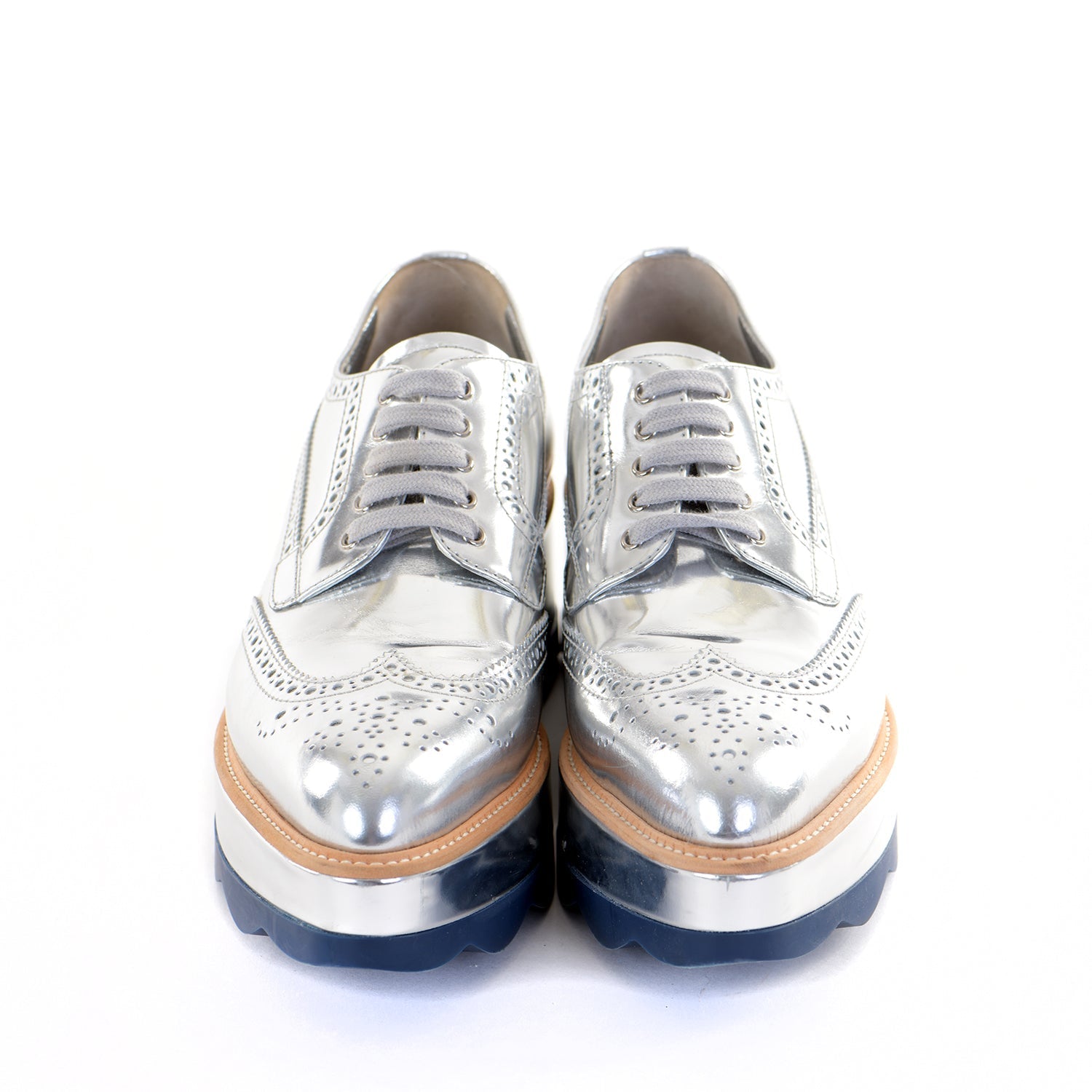 Silver Leather Platform Brogues