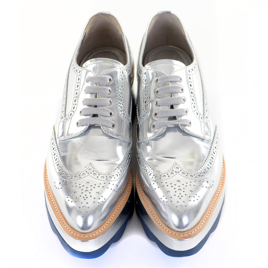Silver Leather Platform Brogues