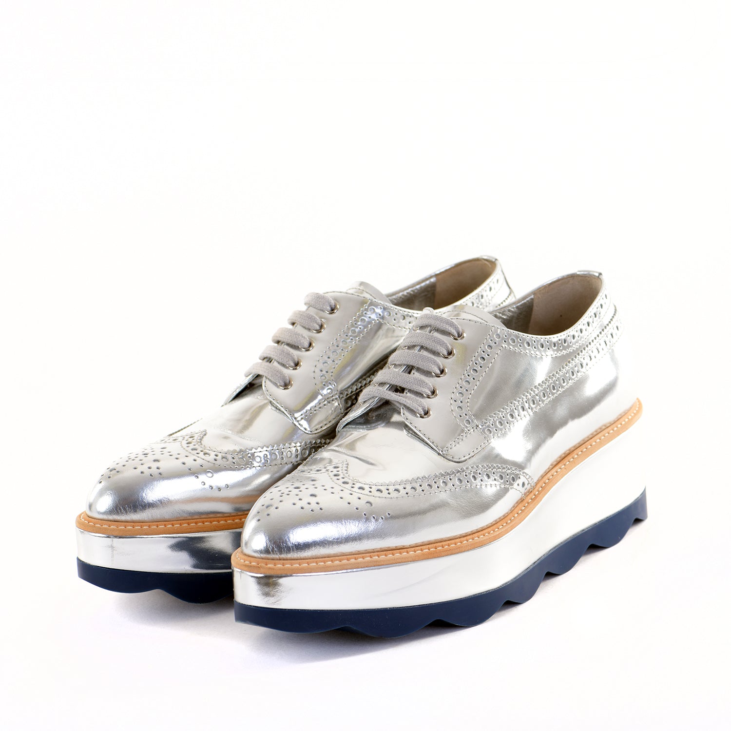 Silver Leather Platform Brogues