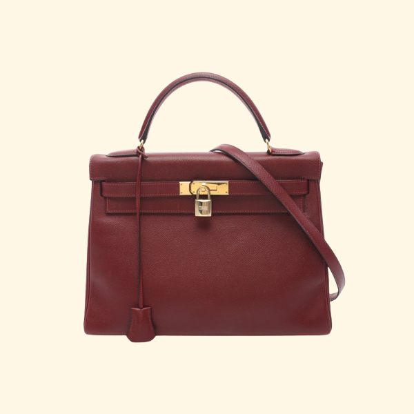 HermÃƒÆ’Ã‚Â¨s Kelly 32 Rouge Handbag Kushbell Red Gold Bracket Inner Sewing