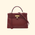 HermÃƒÆ’Ã‚Â¨s Kelly 32 Rouge Handbag Kushbell Red Gold Bracket Inner Sewing