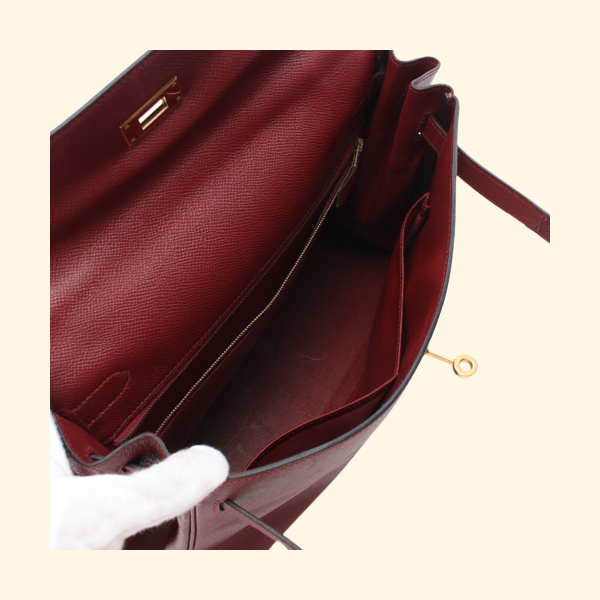 HermÃƒÆ’Ã‚Â¨s Kelly 32 Rouge Handbag Kushbell Red Gold Bracket Inner Sewing