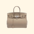 HermÃƒÆ’Ã‚Â¨s Birkin 35 Tourtiere Gray Handbag Clemence Leather Gray Beige Silver Hardware