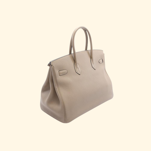 HermÃƒÆ’Ã‚Â¨s Birkin 35 Tourtiere Gray Handbag Clemence Leather Gray Beige Silver Hardware