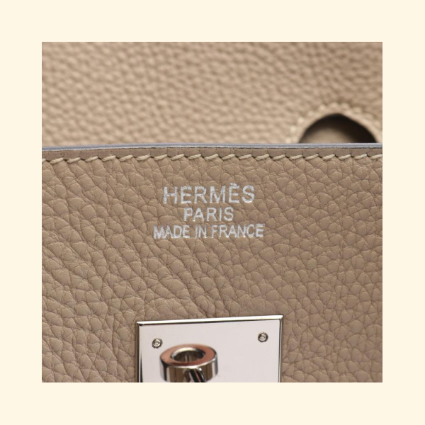 HermÃƒÆ’Ã‚Â¨s Birkin 35 Tourtiere Gray Handbag Clemence Leather Gray Beige Silver Hardware