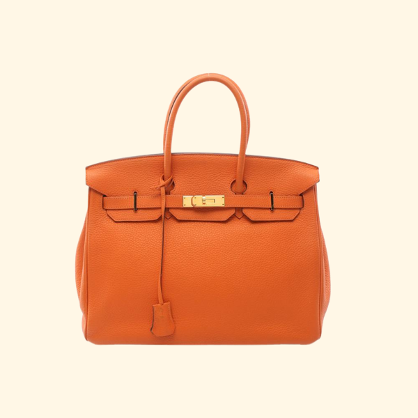 HermÃƒÆ’Ã‚Â¨s Birkin 35 Feu Handbag Togo Orange Gold Hardware