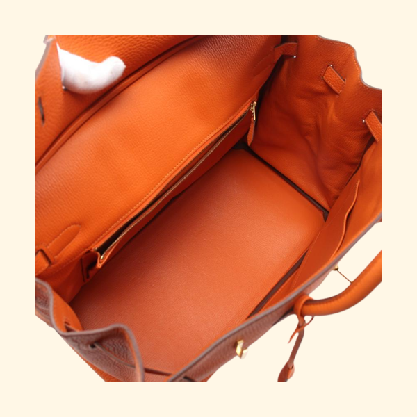 HermÃƒÆ’Ã‚Â¨s Birkin 35 Feu Handbag Togo Orange Gold Hardware