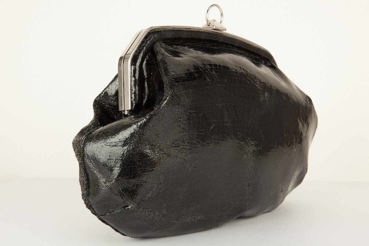 Sonia Rykiel Black Crinkle Patent Leather Shoulder Bag