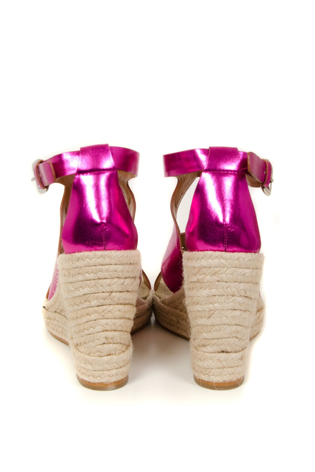 Pink Leather Wedge Sandals