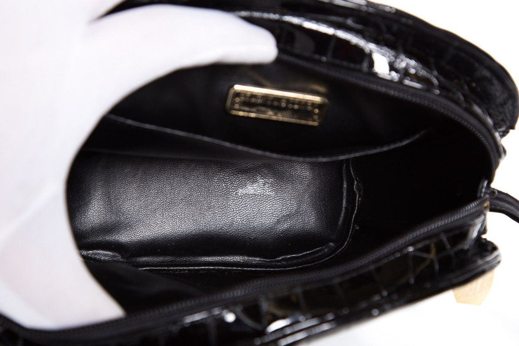 Stuart Weitzman Black Croco Embossed Patent Shoulder Bag