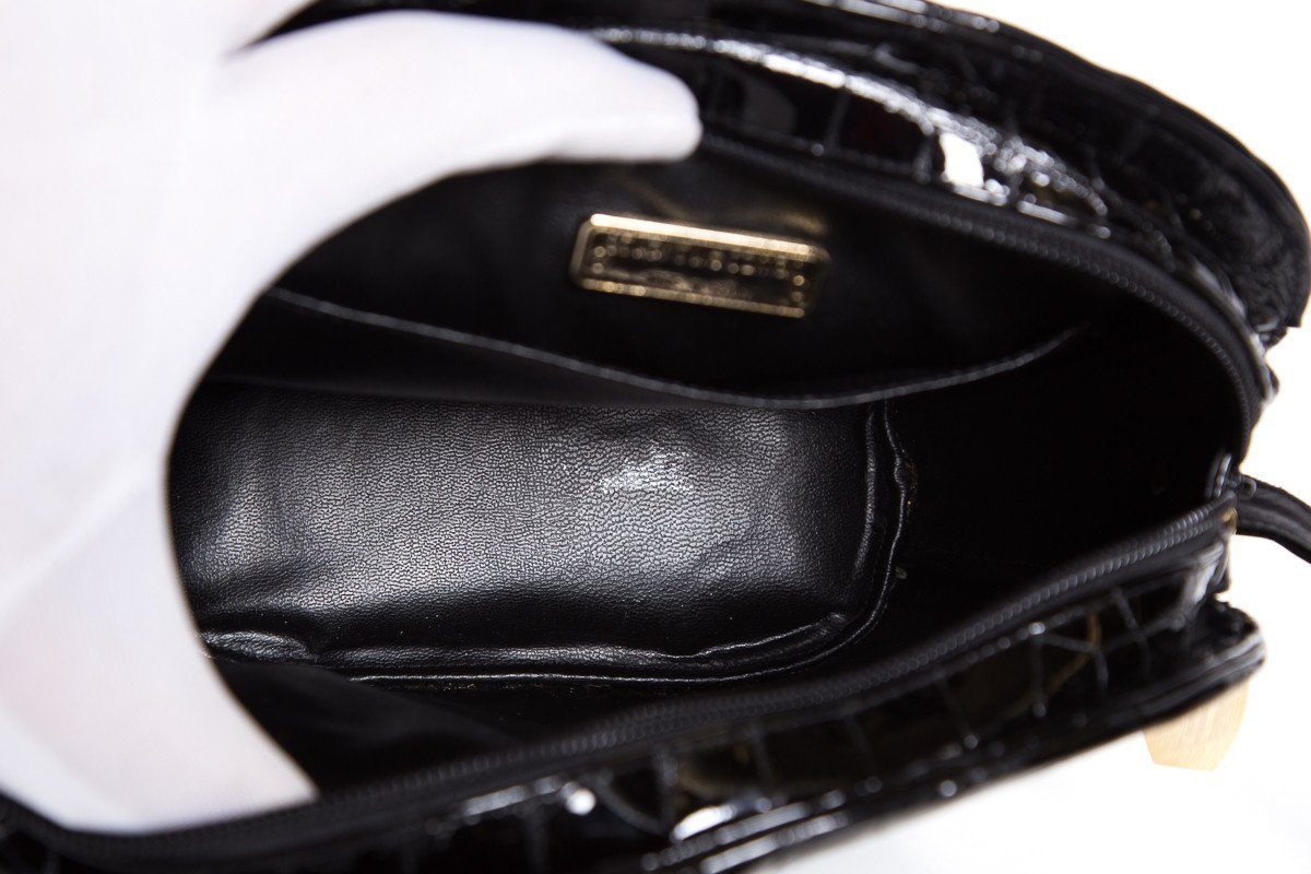Stuart Weitzman Black Croco Embossed Patent Shoulder Bag