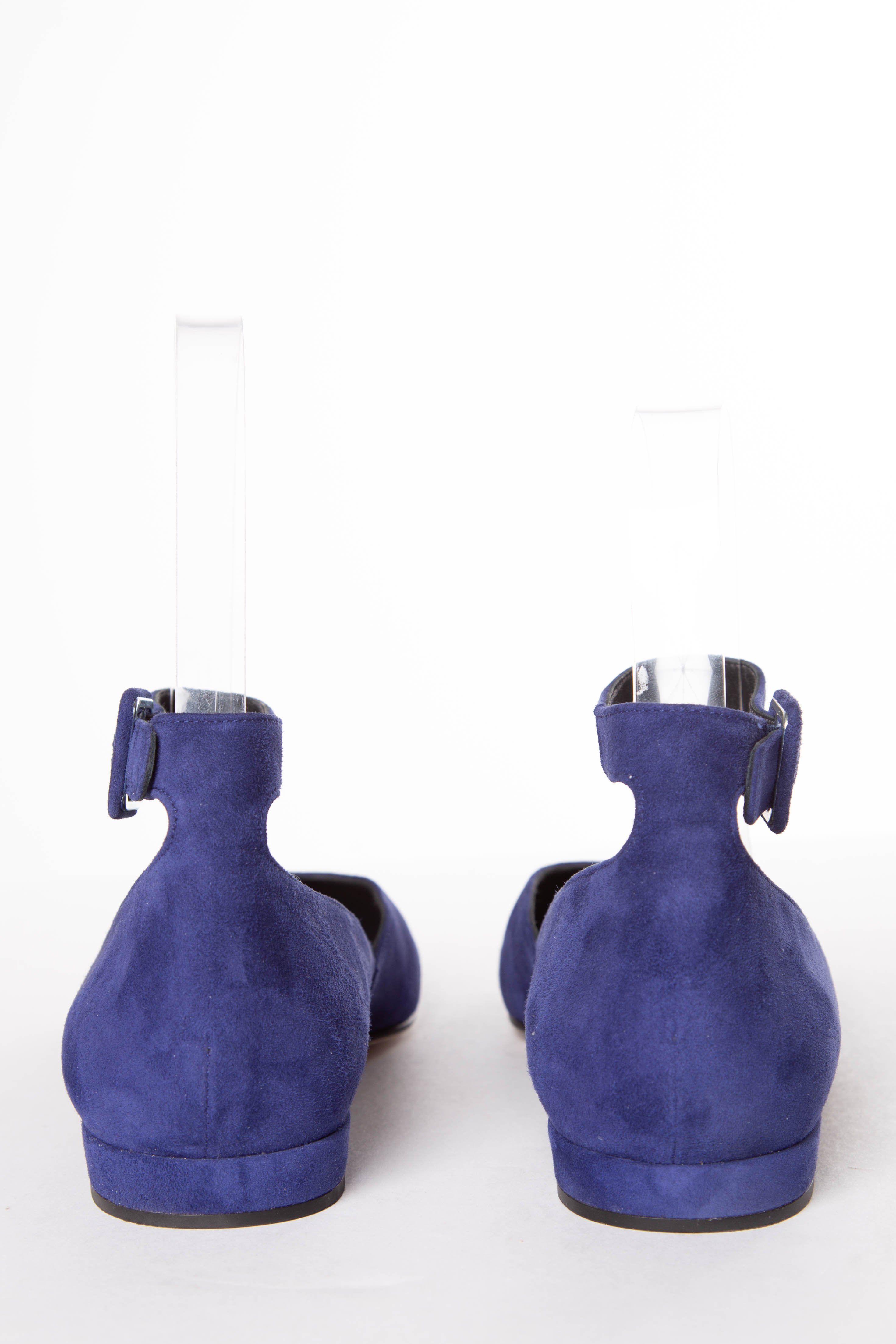 Stuart Weitzman Navy Suede Round-Toe Flats SZ 8.5 Sale