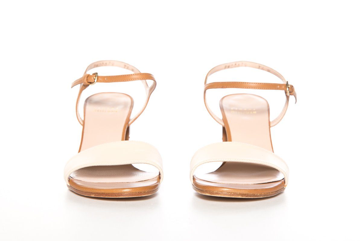 Stuart Weitzman Tan Leather Color-Block Sandals SZ 7.5