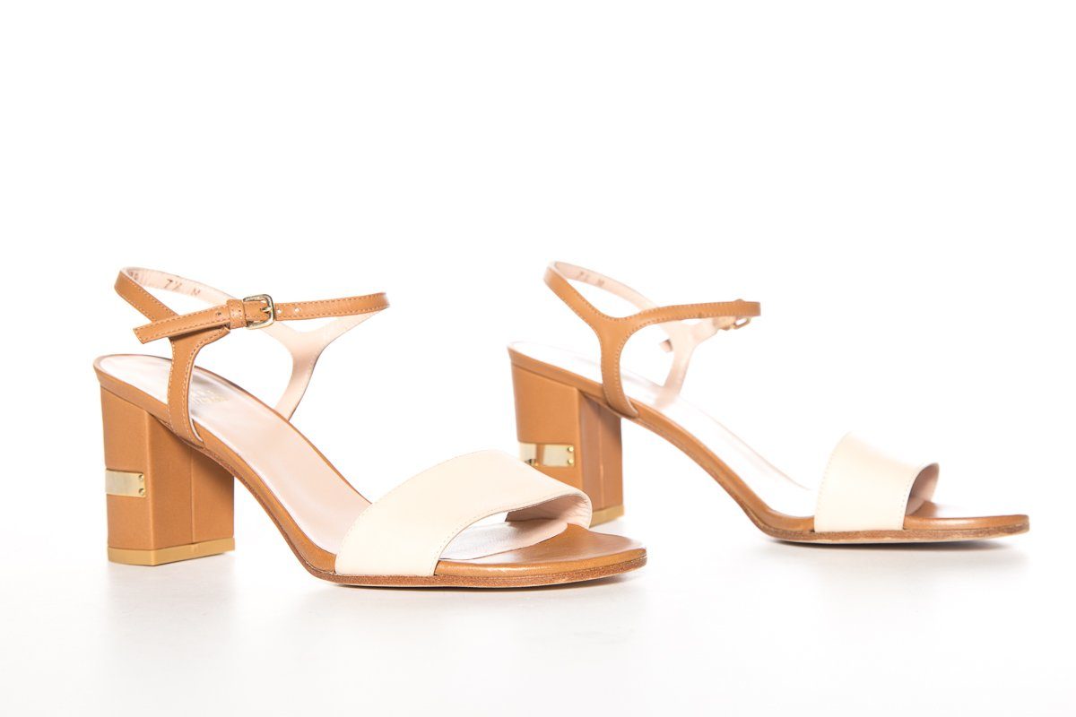 Stuart Weitzman Tan Leather Color-Block Sandals SZ 7.5