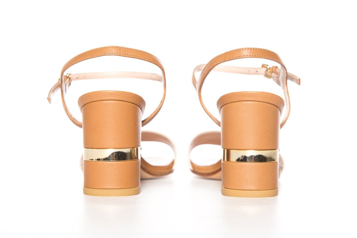 Stuart Weitzman Tan Leather Color-Block Sandals SZ 7.5