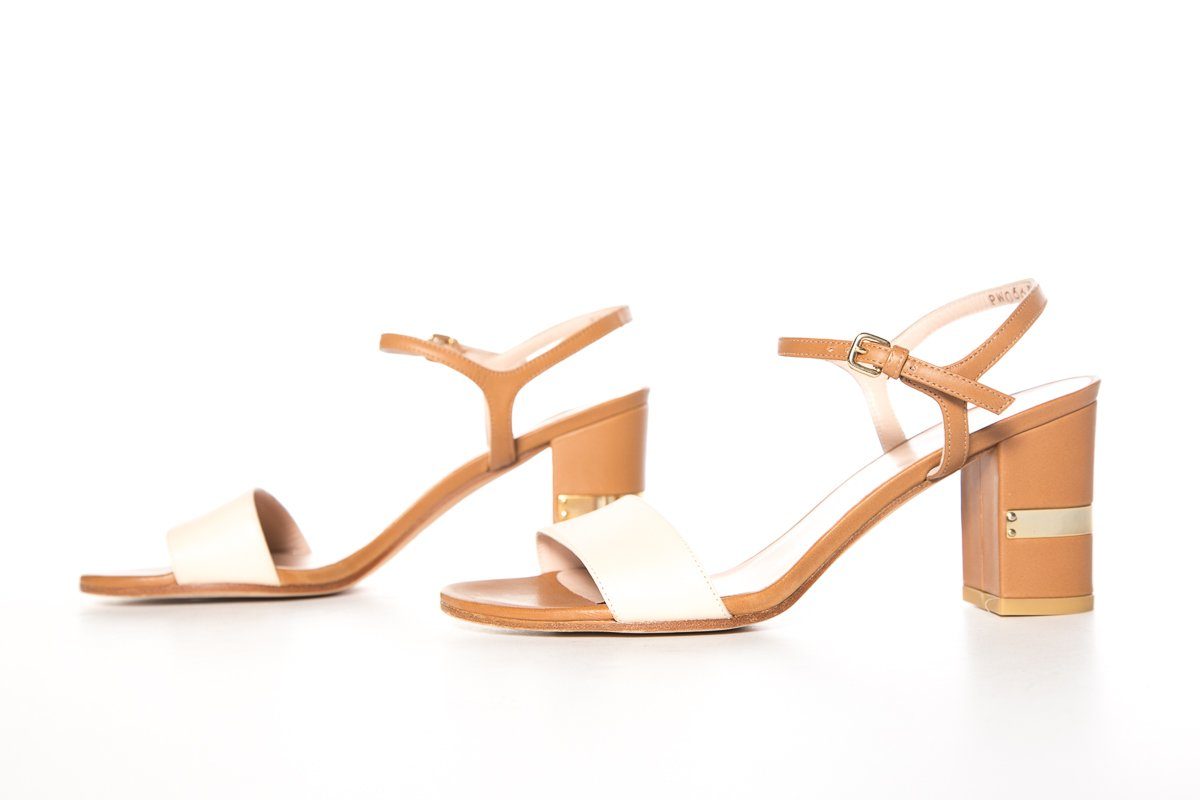 Stuart Weitzman Tan Leather Color-Block Sandals SZ 7.5