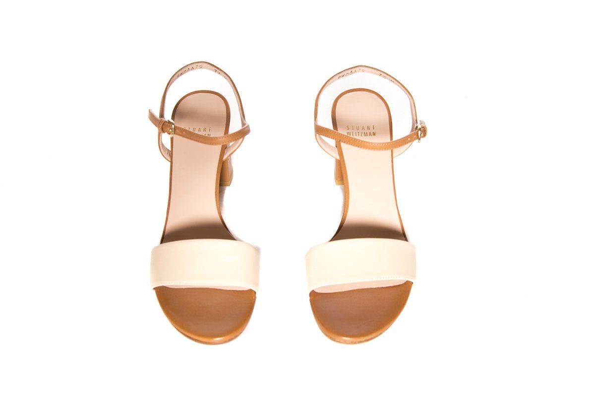 Stuart Weitzman Tan Leather Color-Block Sandals SZ 7.5