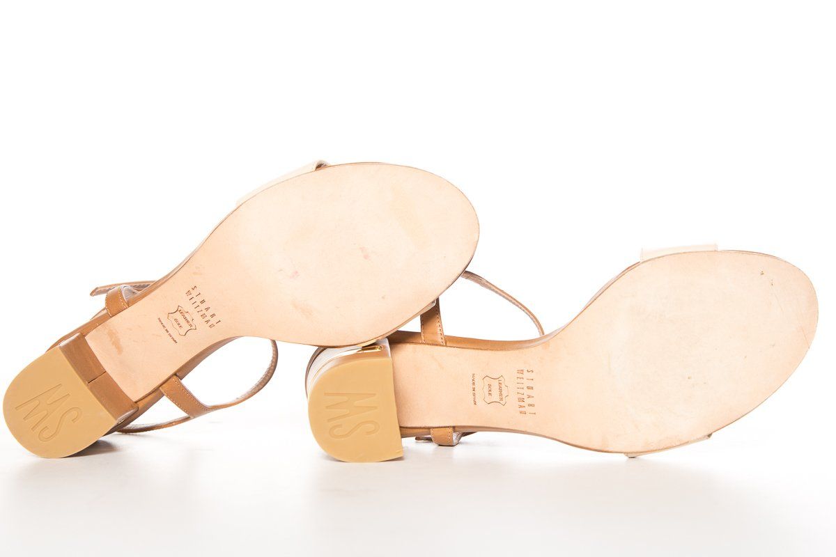 Stuart Weitzman Tan Leather Color-Block Sandals SZ 7.5