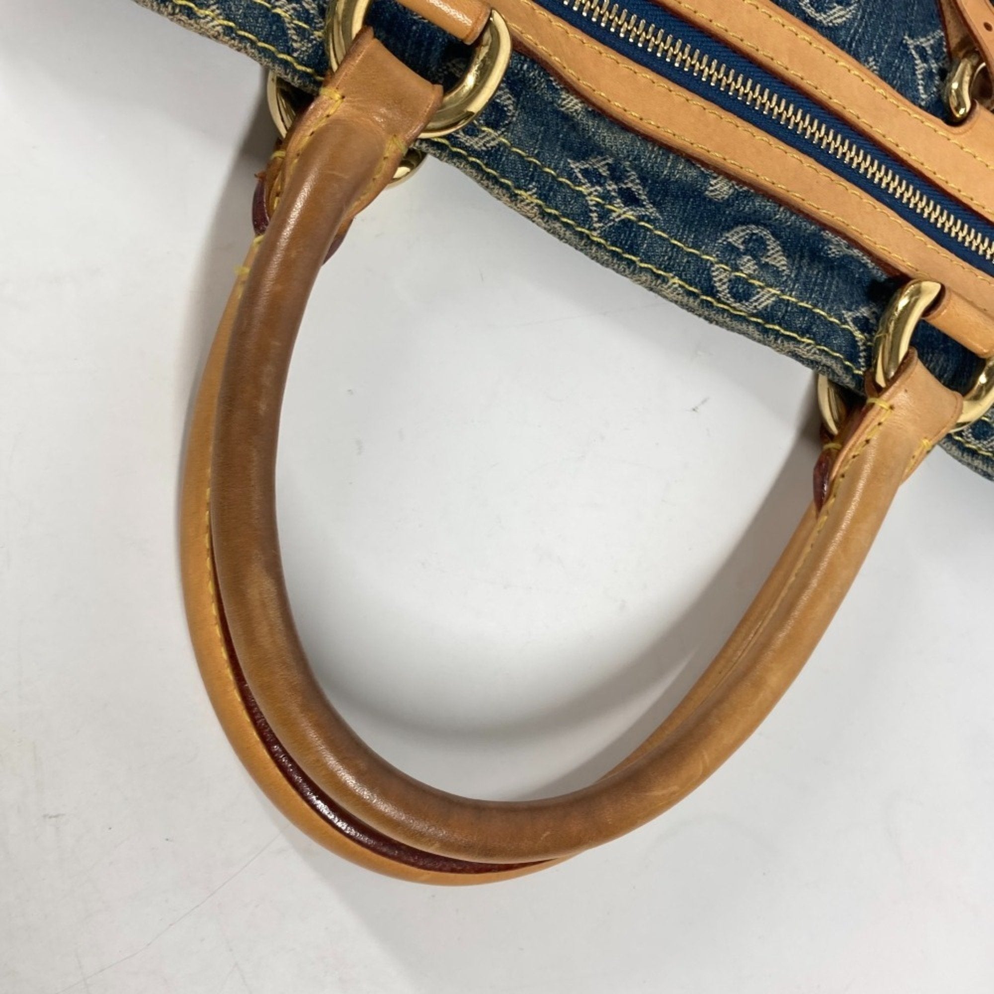 Denim Sac Plat Tote with Name Tag and Slight Wear