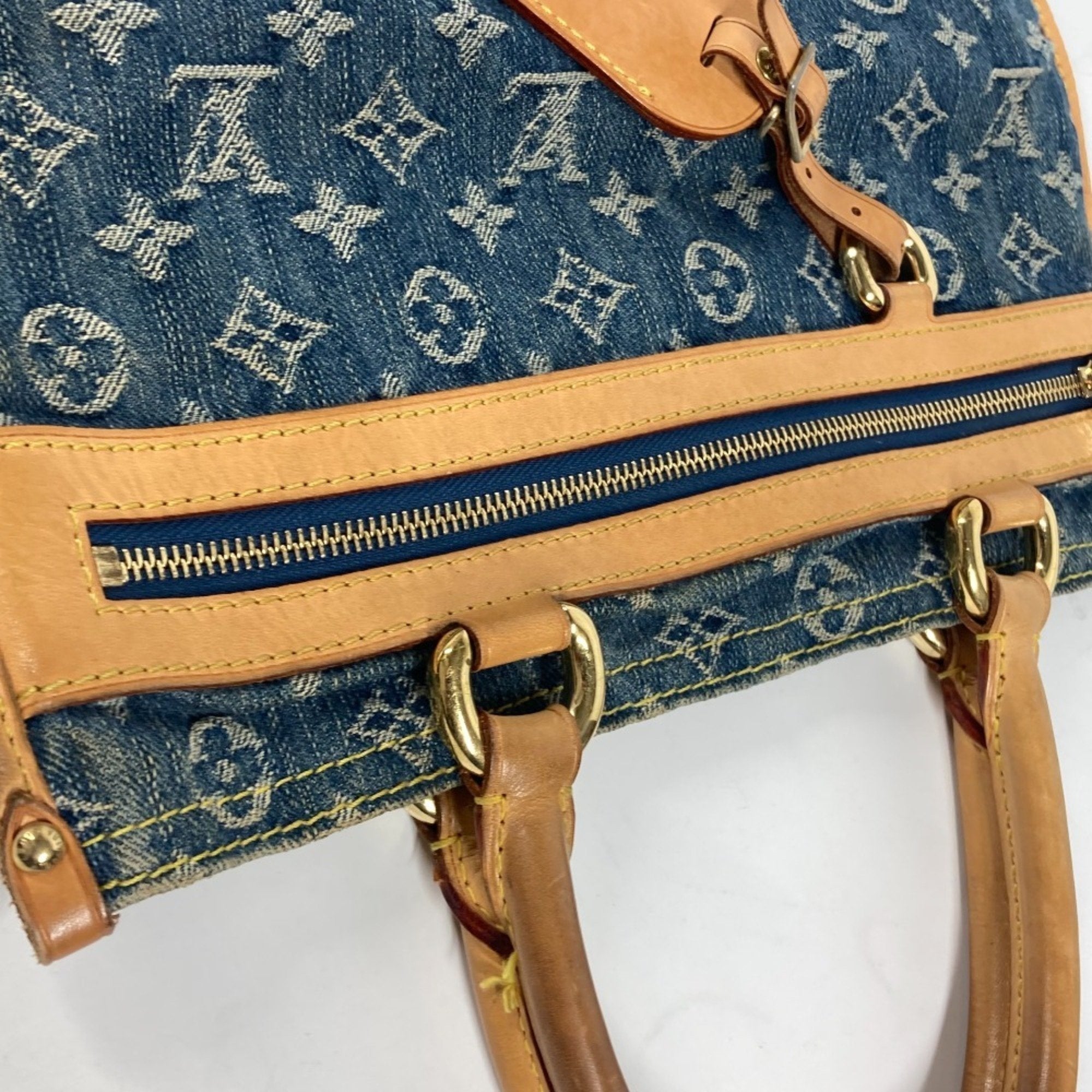 Denim Sac Plat Tote with Name Tag and Slight Wear