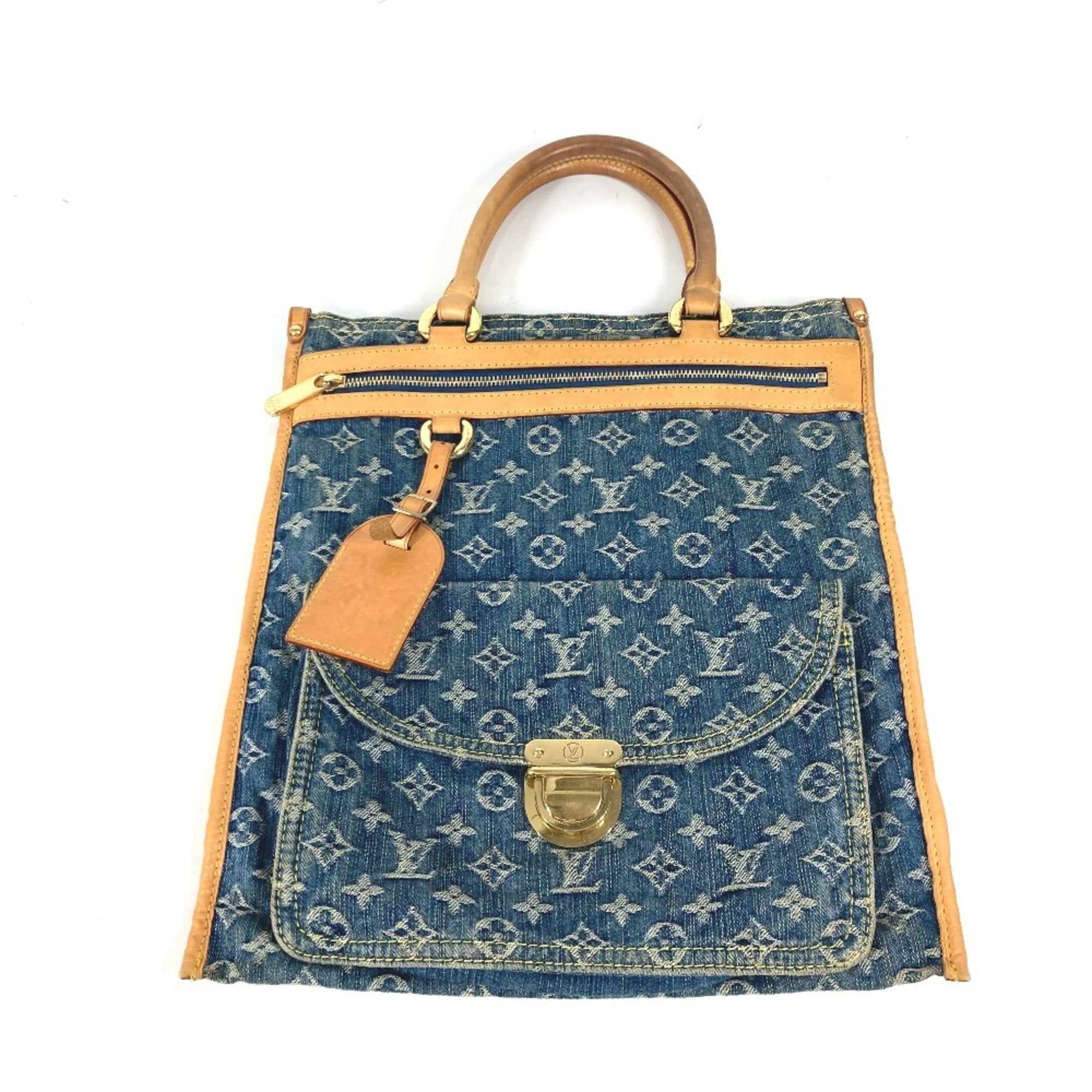 Denim Sac Plat Tote with Name Tag and Slight Wear