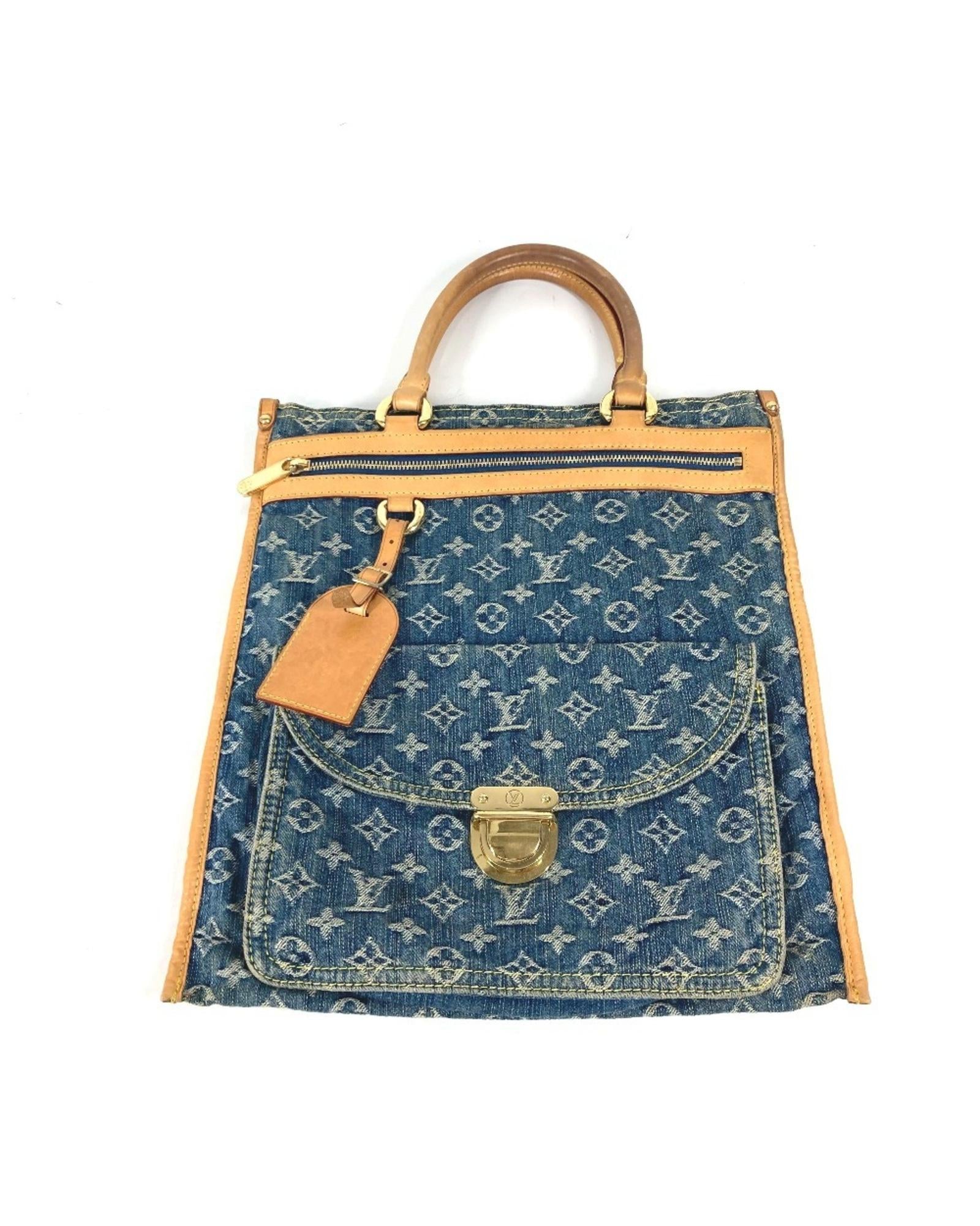Denim Sac Plat Tote with Name Tag and Slight Wear